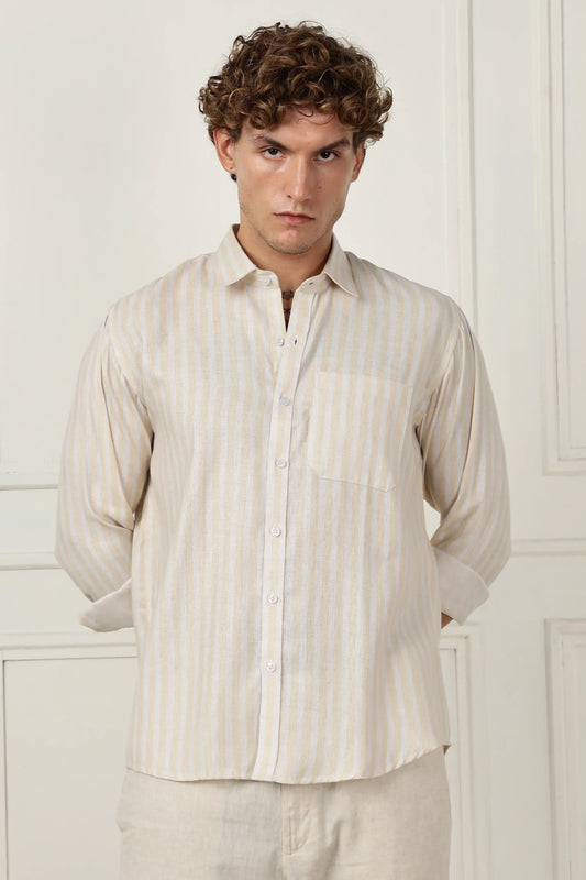 Yellow stripe printed full sleeve linen shirt