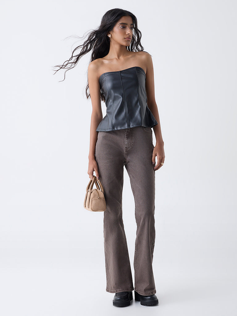 Nuon Brown High-Rise Flared Jeans