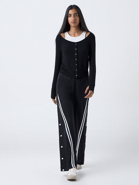 Studiofit Black Striped High-Rise Pants