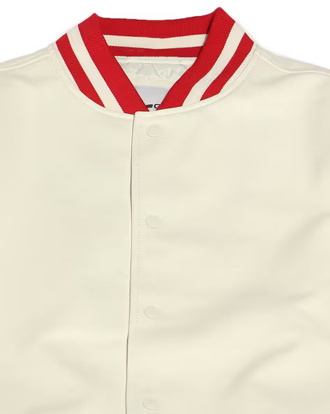 Men Boxy Fit Bomber Jacket with Striped Contrast Hems