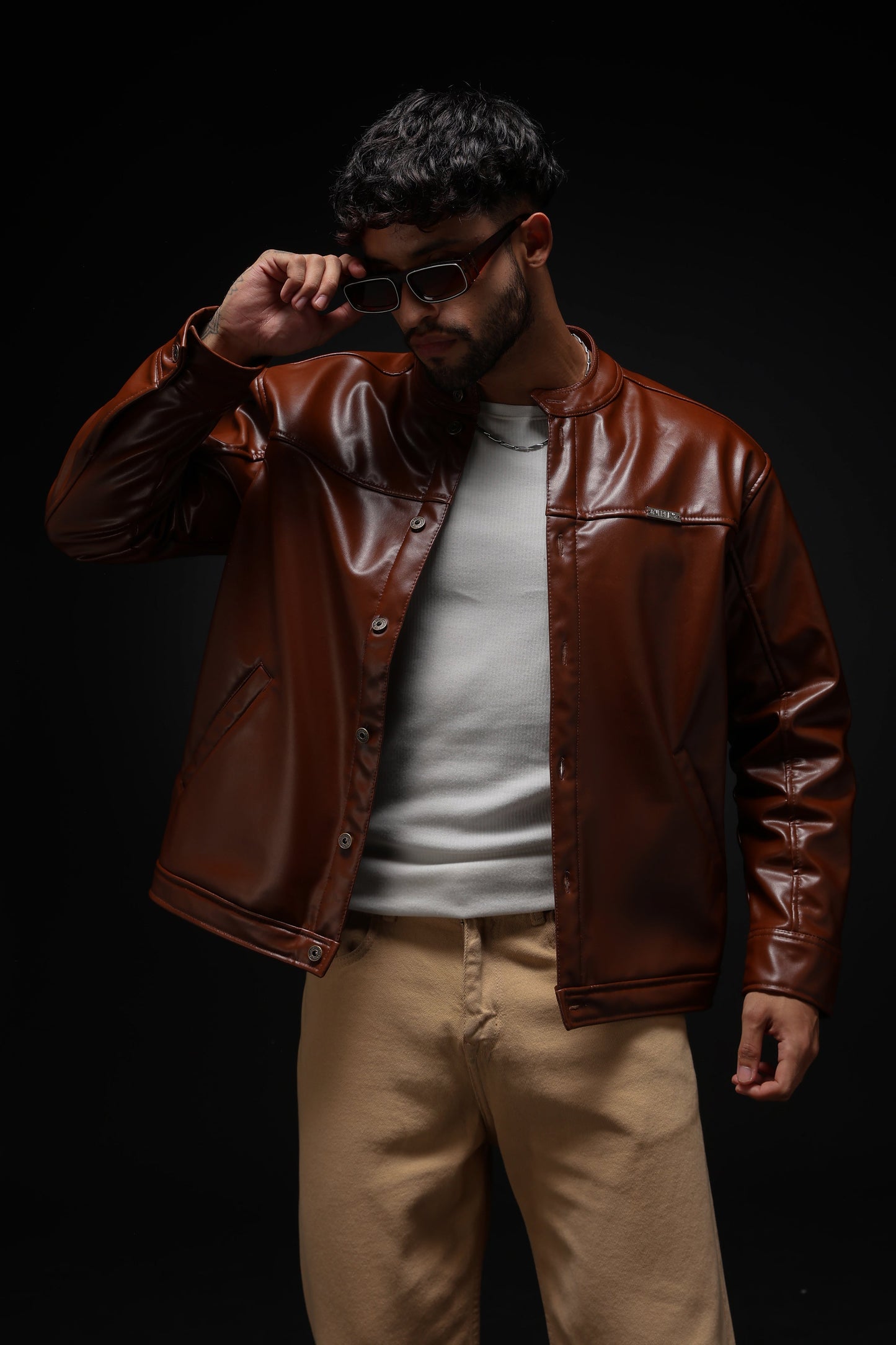 TAN MILER FAUX LEATHER JACKET