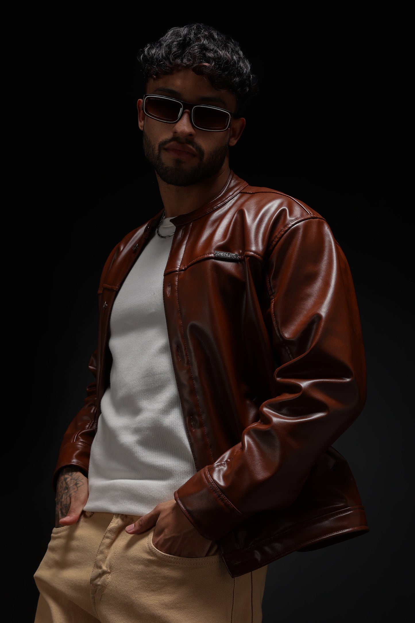 TAN MILER FAUX LEATHER JACKET