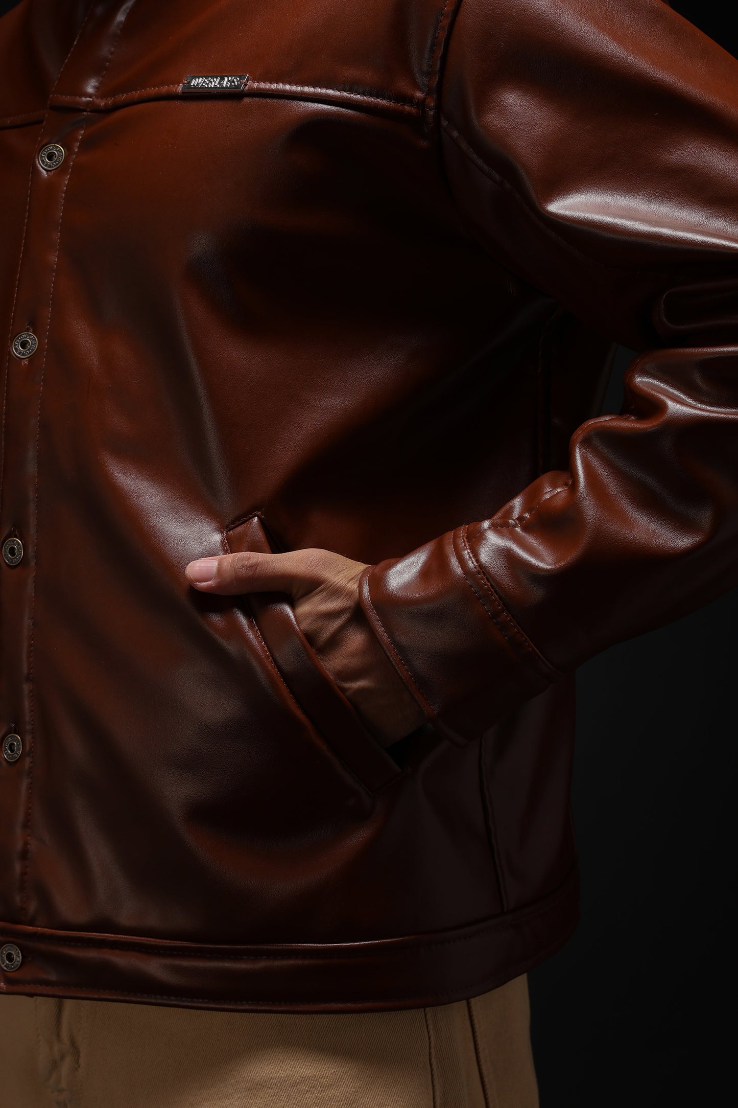 TAN MILER FAUX LEATHER JACKET