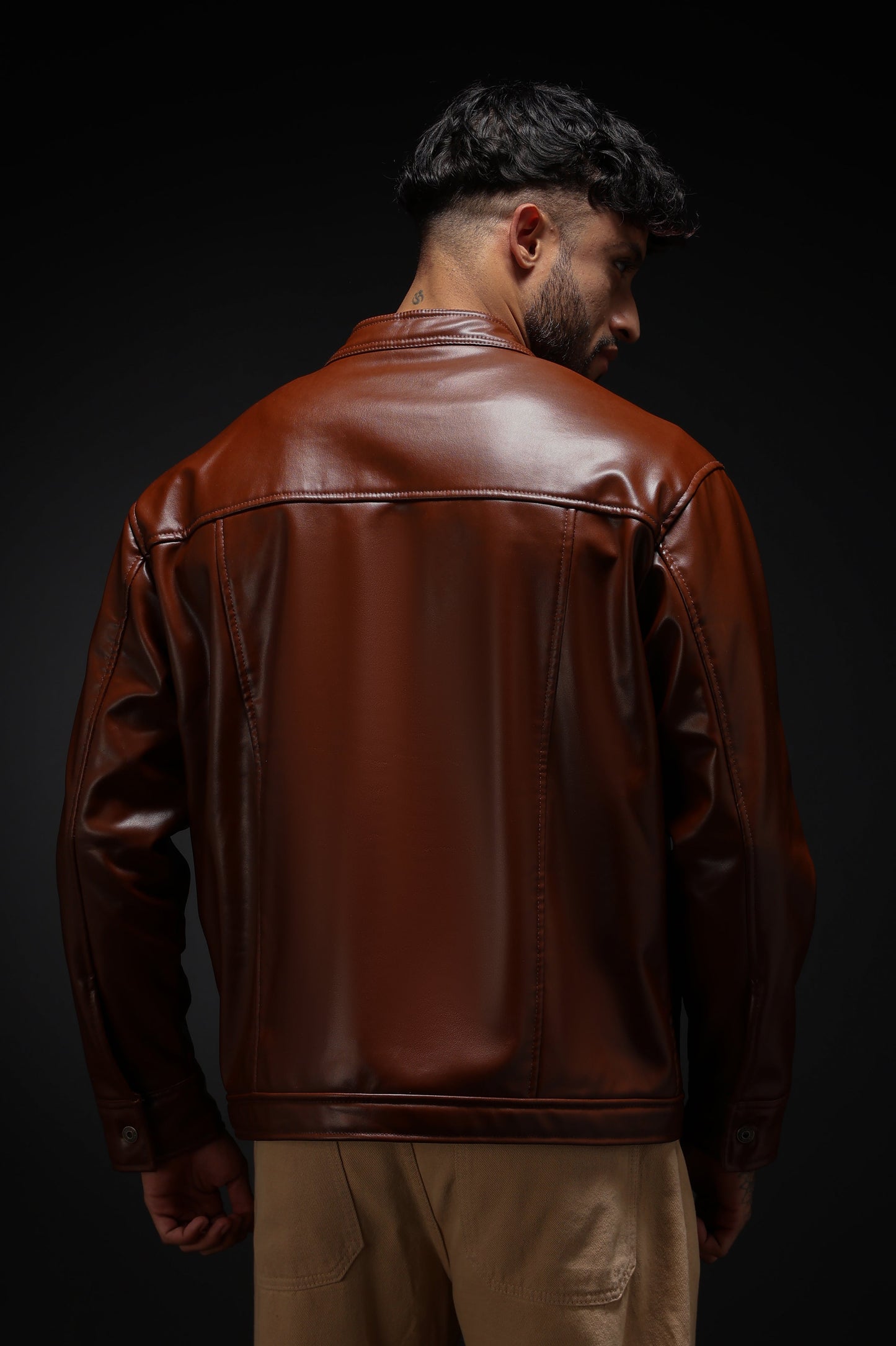 TAN MILER FAUX LEATHER JACKET
