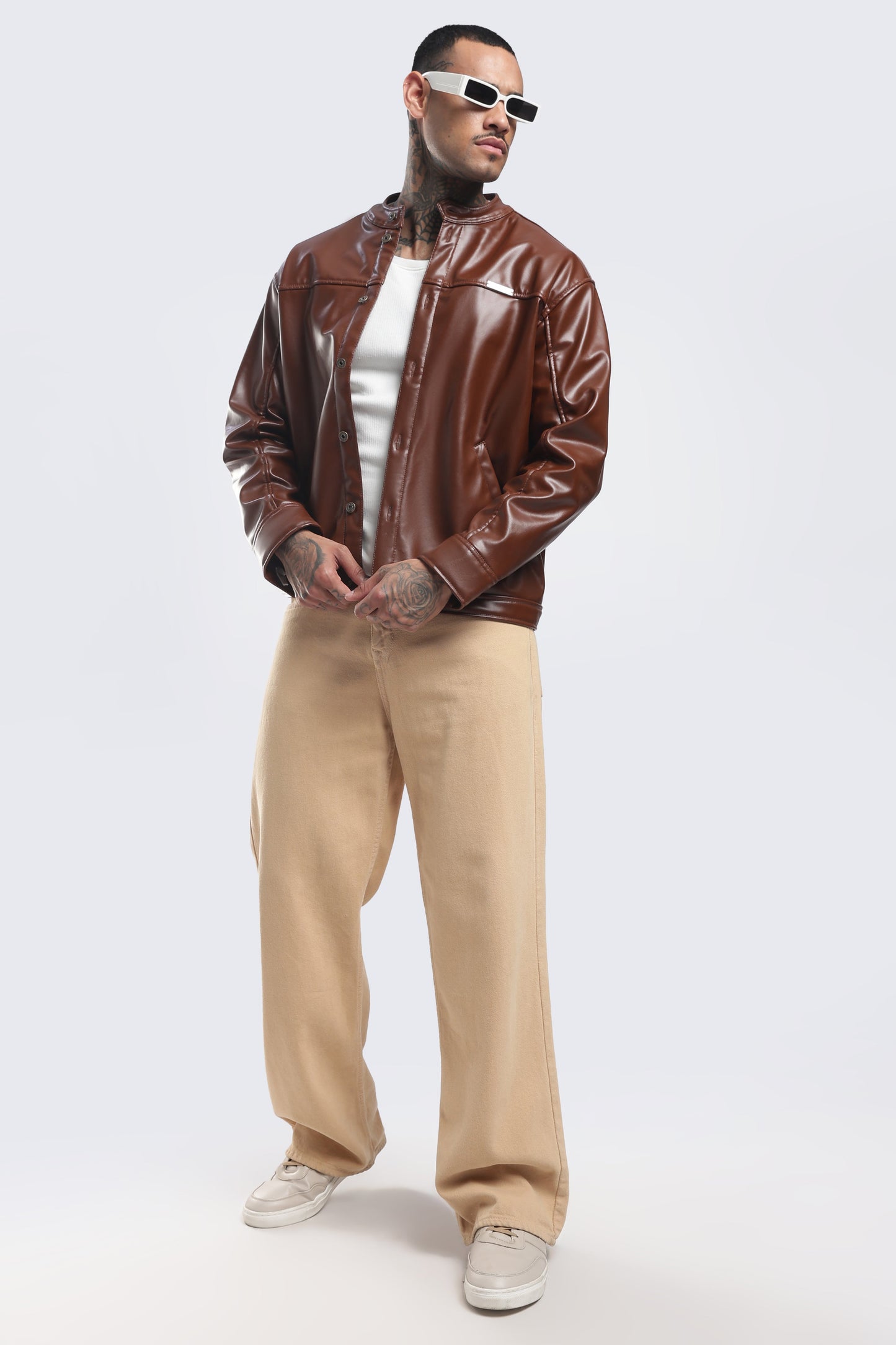 TAN MILER FAUX LEATHER JACKET