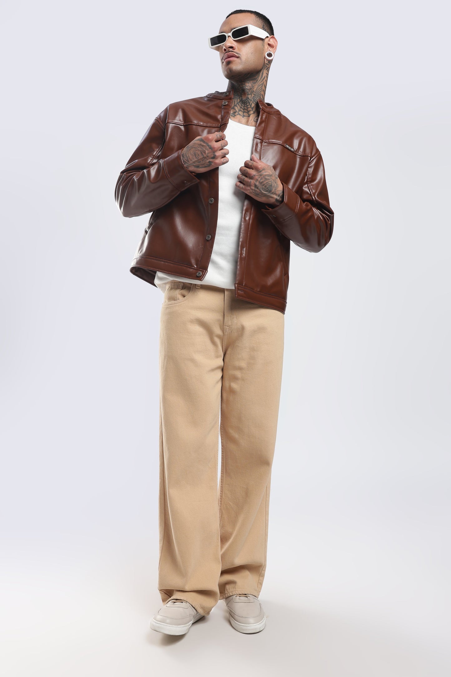 TAN MILER FAUX LEATHER JACKET