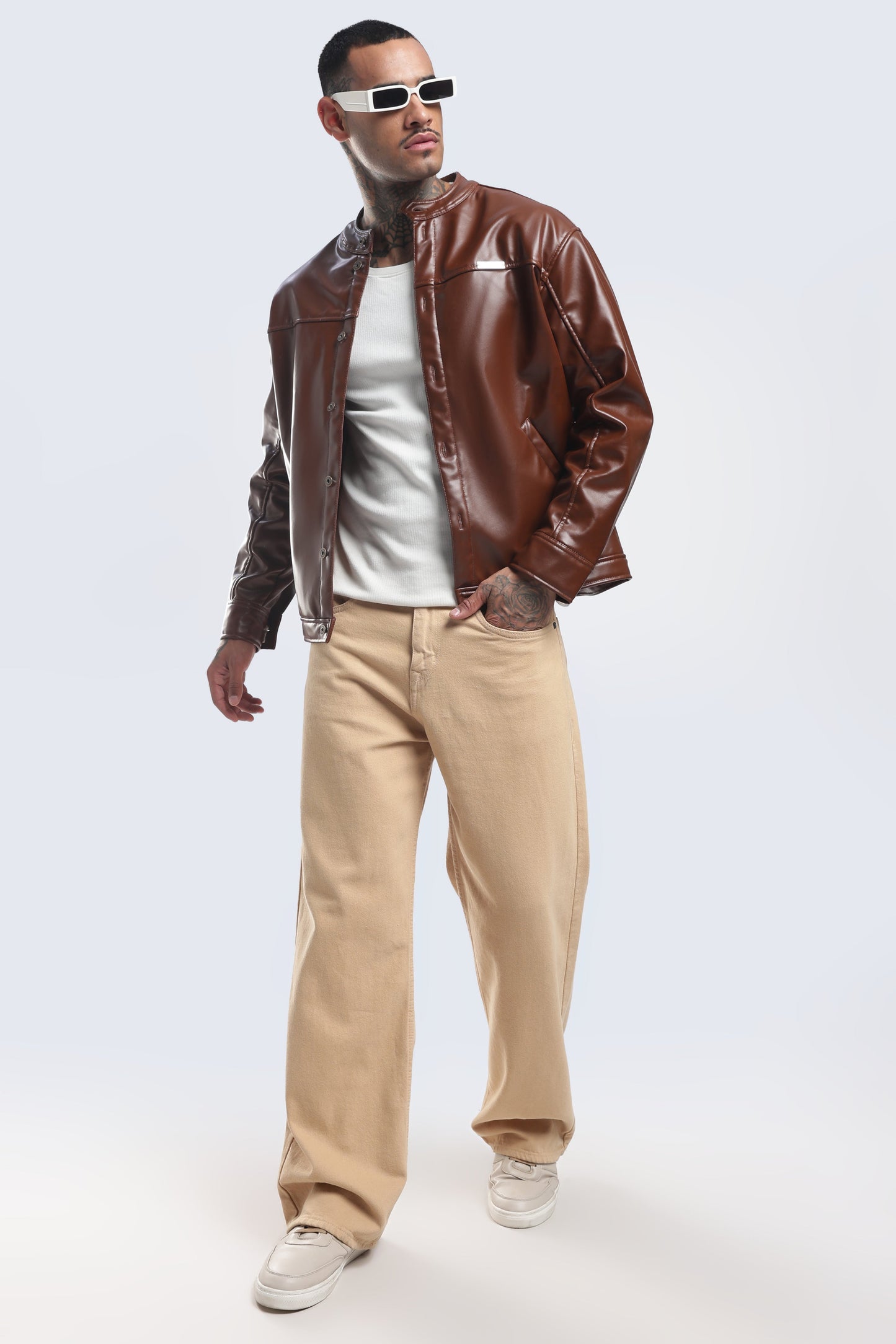 TAN MILER FAUX LEATHER JACKET