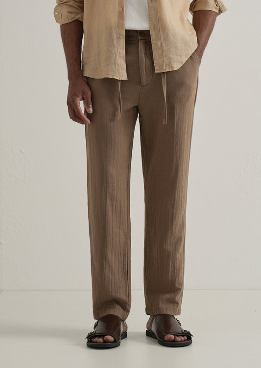 Brown Crinkled Cotton Trouser