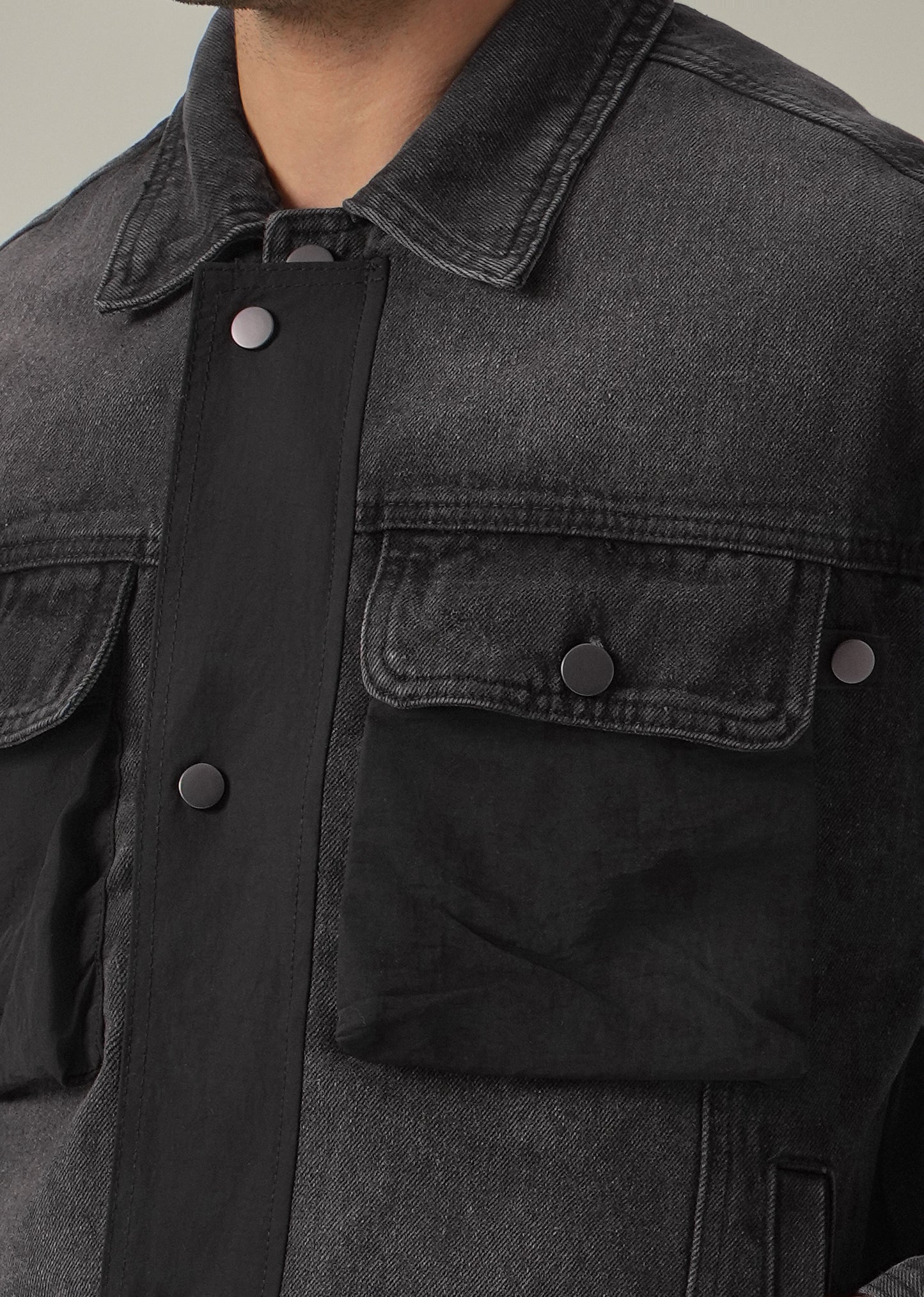 Black Contrast Pocket Denim Jacket