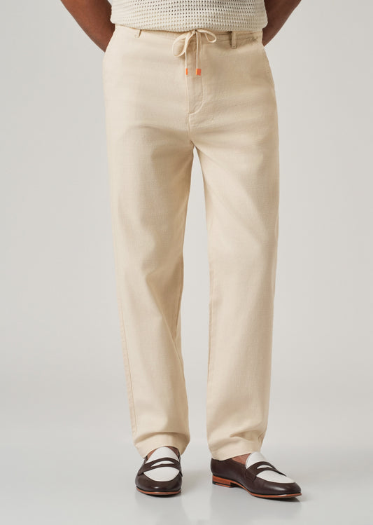 Cream Linen-Look Cotton Trousers