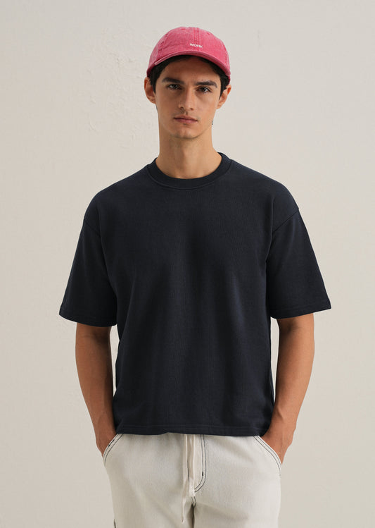 Dark Blue Plain Oversized Basic T-shirt