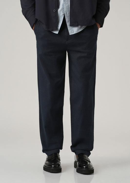 Dark Blue Linen-Look Cotton Trousers