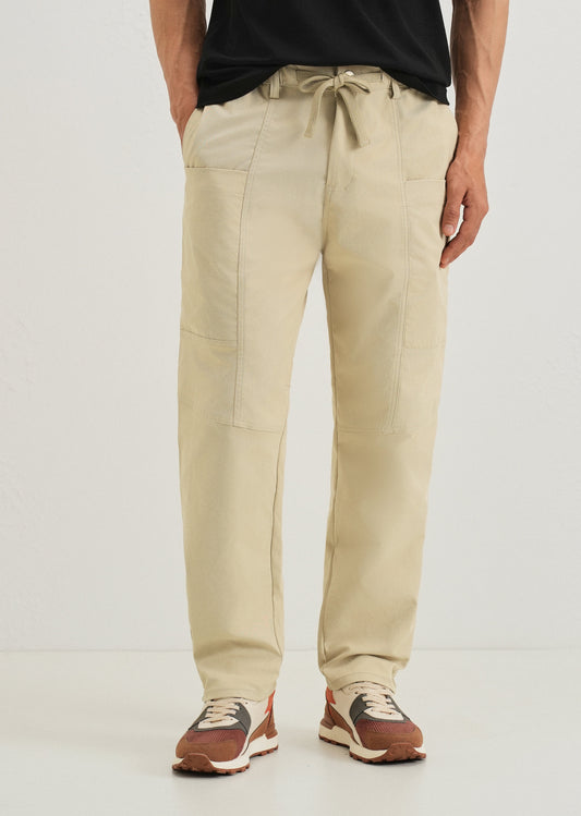 Ecru Drawstring Panel Cargo Pant