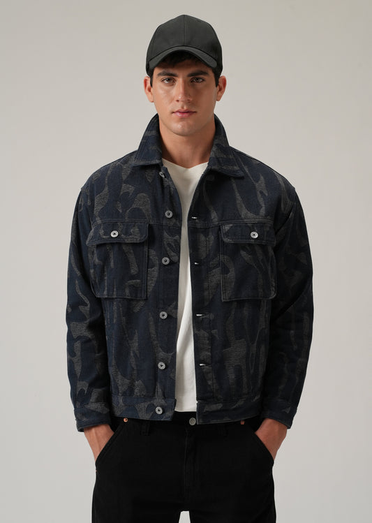 Grey Denim Jacquard Jacket