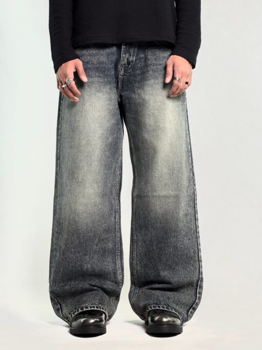 Men Wide Leg Mid-Rise Medium Fade Jeans