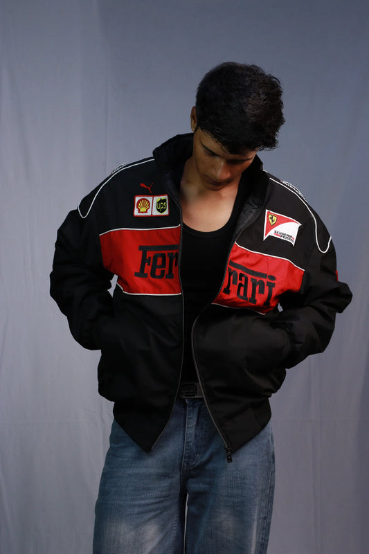 Men’s Black & Red Racing-Inspired Streetwear Jacket