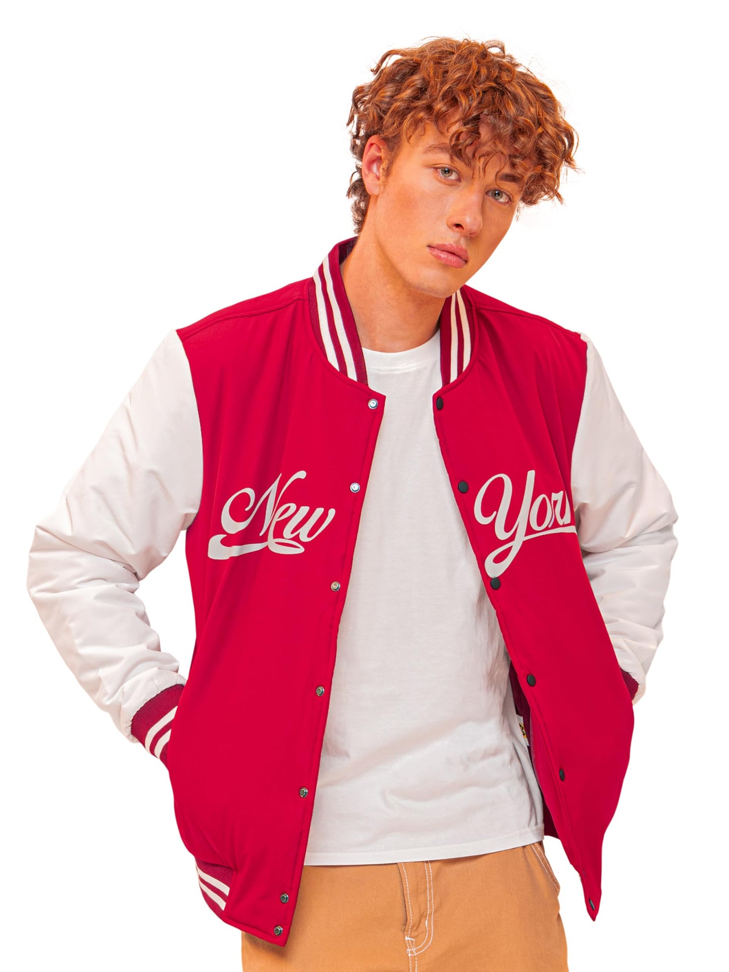 Men’s Red Varsity Jacket with White Sleeves
