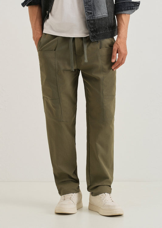 Olive Drawstring Panel Cargo