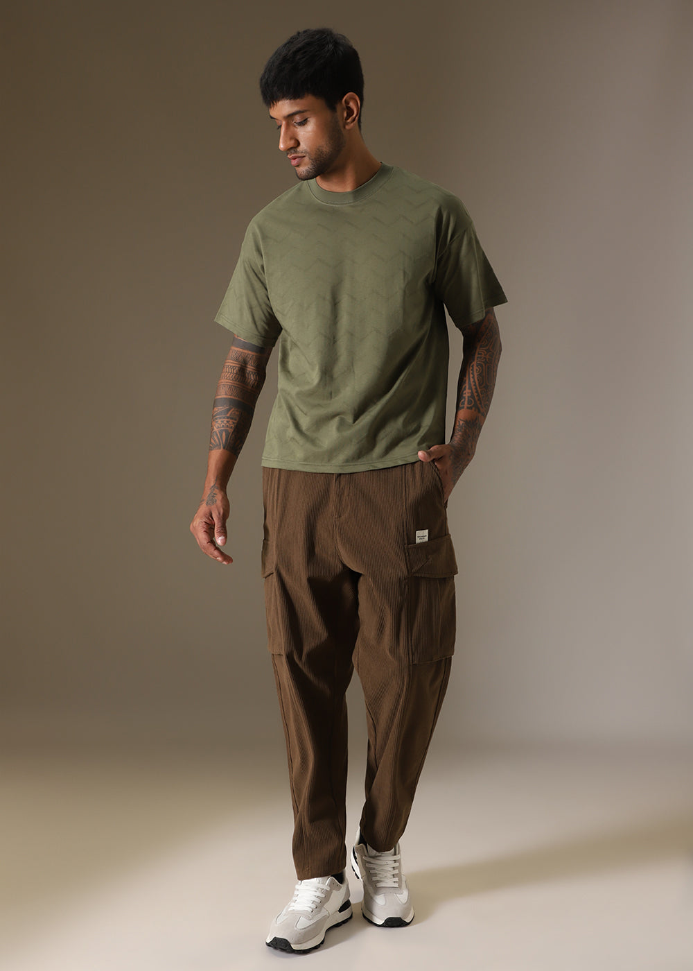 Olive Plain Drop Shoulder Oversized T-shirt