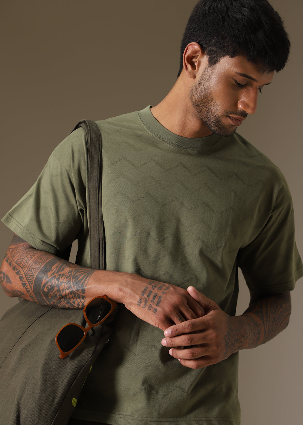 Olive Plain Drop Shoulder Oversized T-shirt