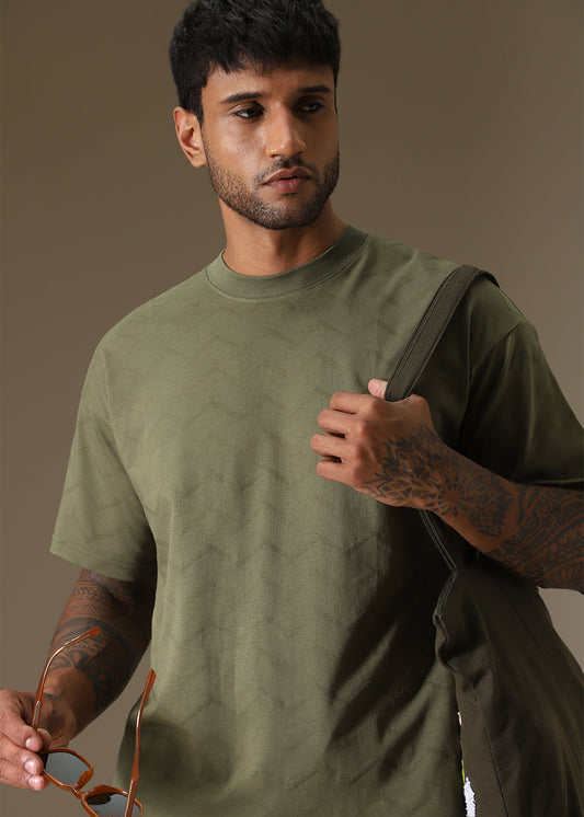 Olive Plain Drop Shoulder Oversized T-shirt