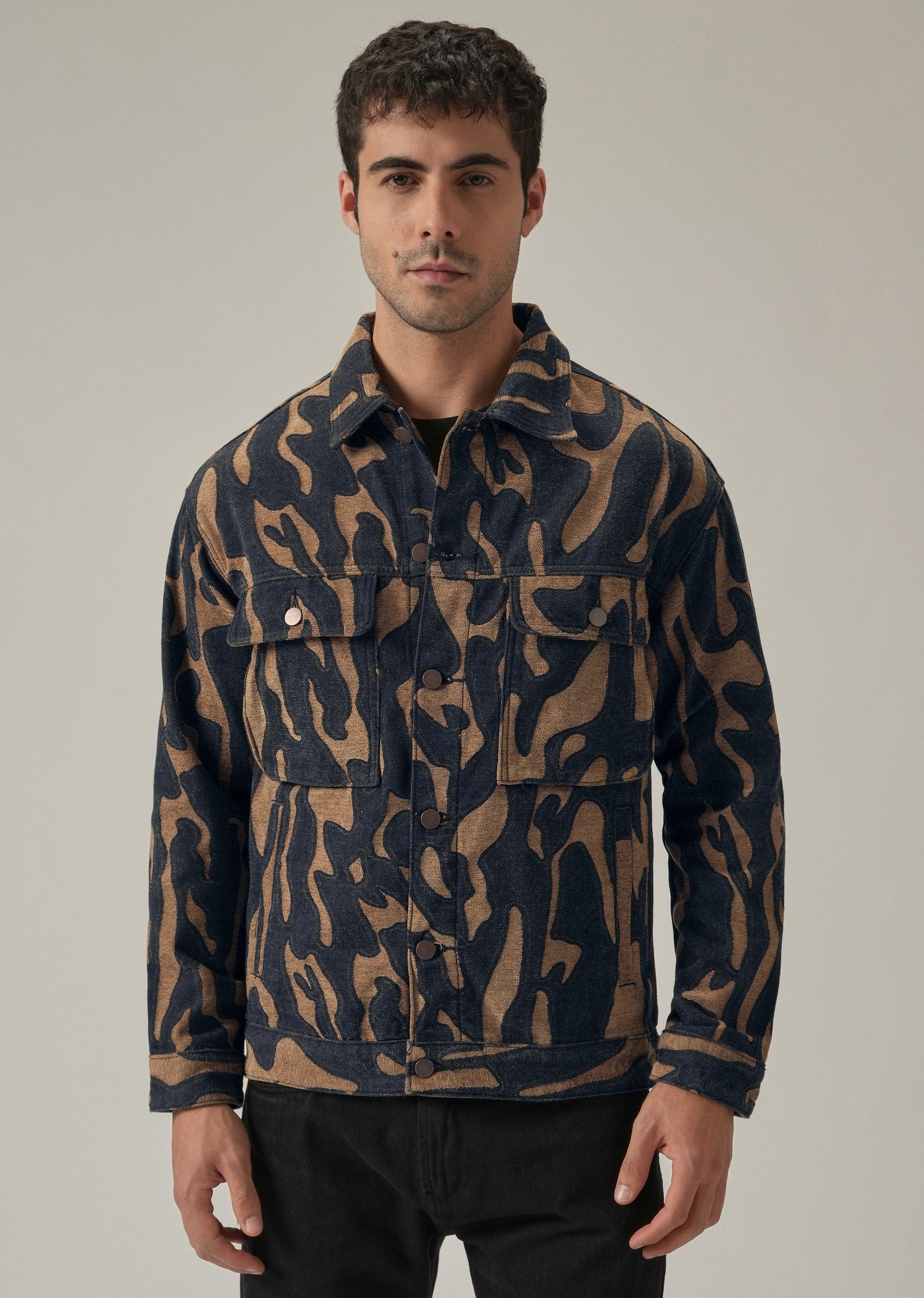 Tan Denim Jacquard Jacket