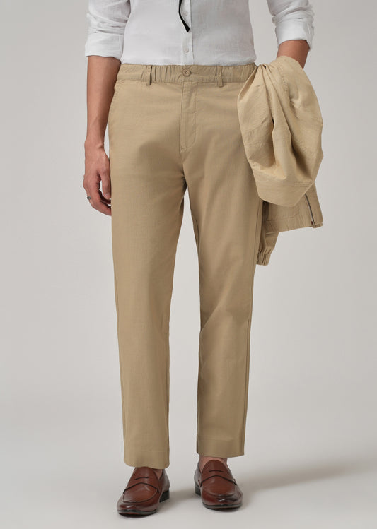 Taupe Beige Cotton Trouser