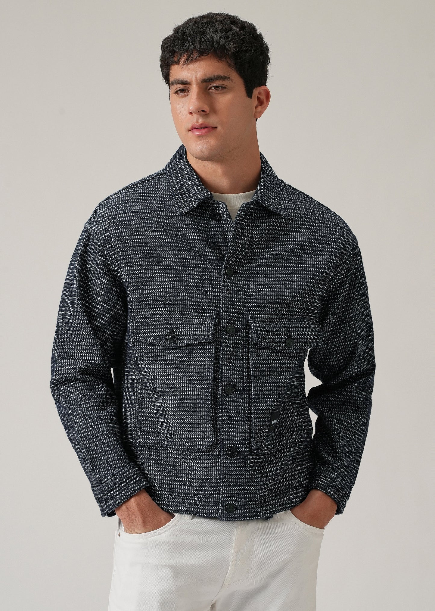 Textured Denim Jacquard Jacket