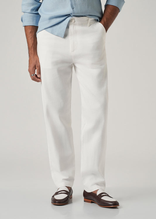 White Linen-Look Cotton Trousers