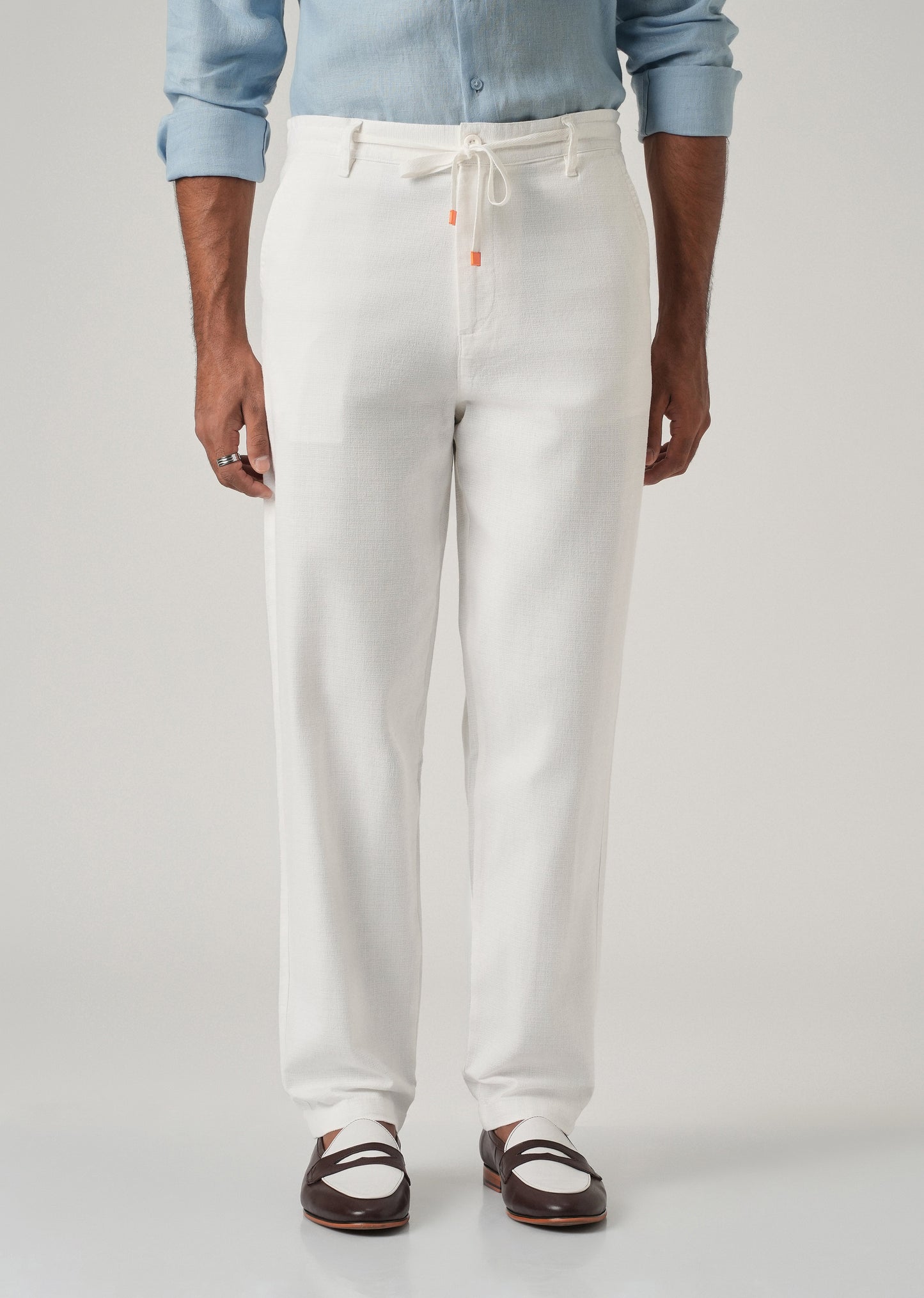 White Linen-Look Cotton Trousers