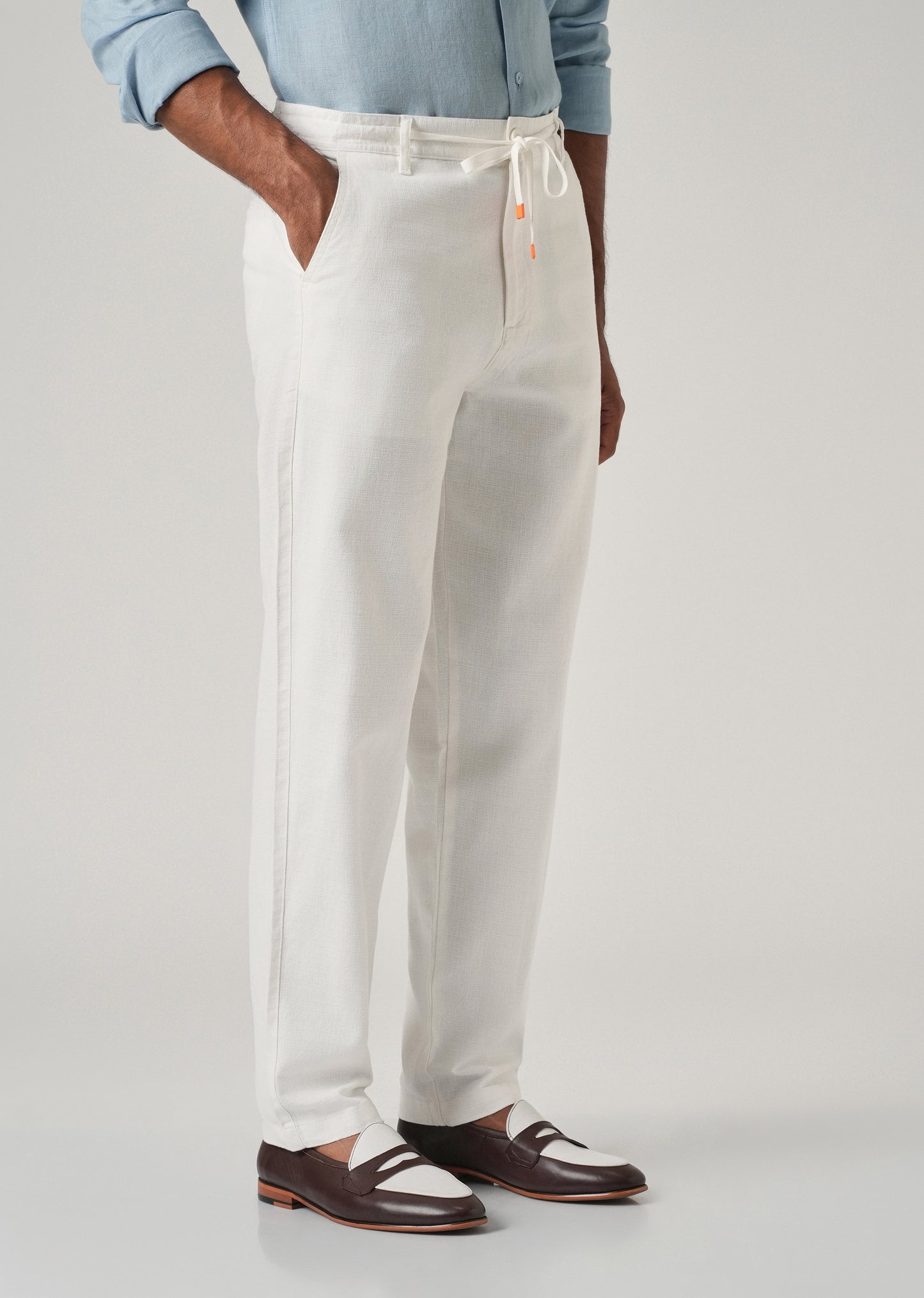 White Linen-Look Cotton Trousers