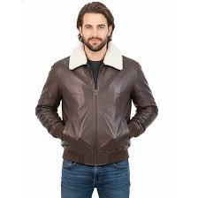 Men’s Brown Leather Jacket with Fur Collar – Regular Fit