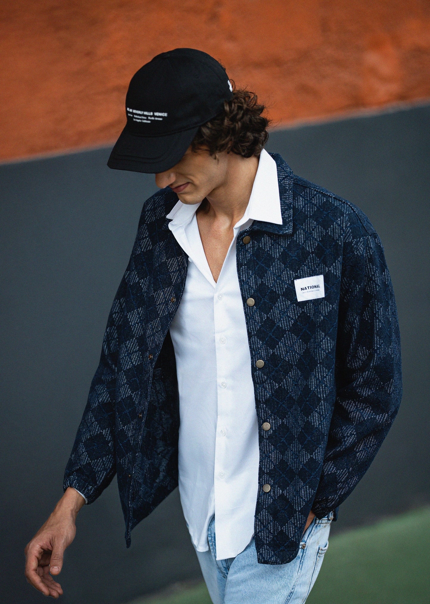 Diamond Pattern Denim Jacquard Jacket